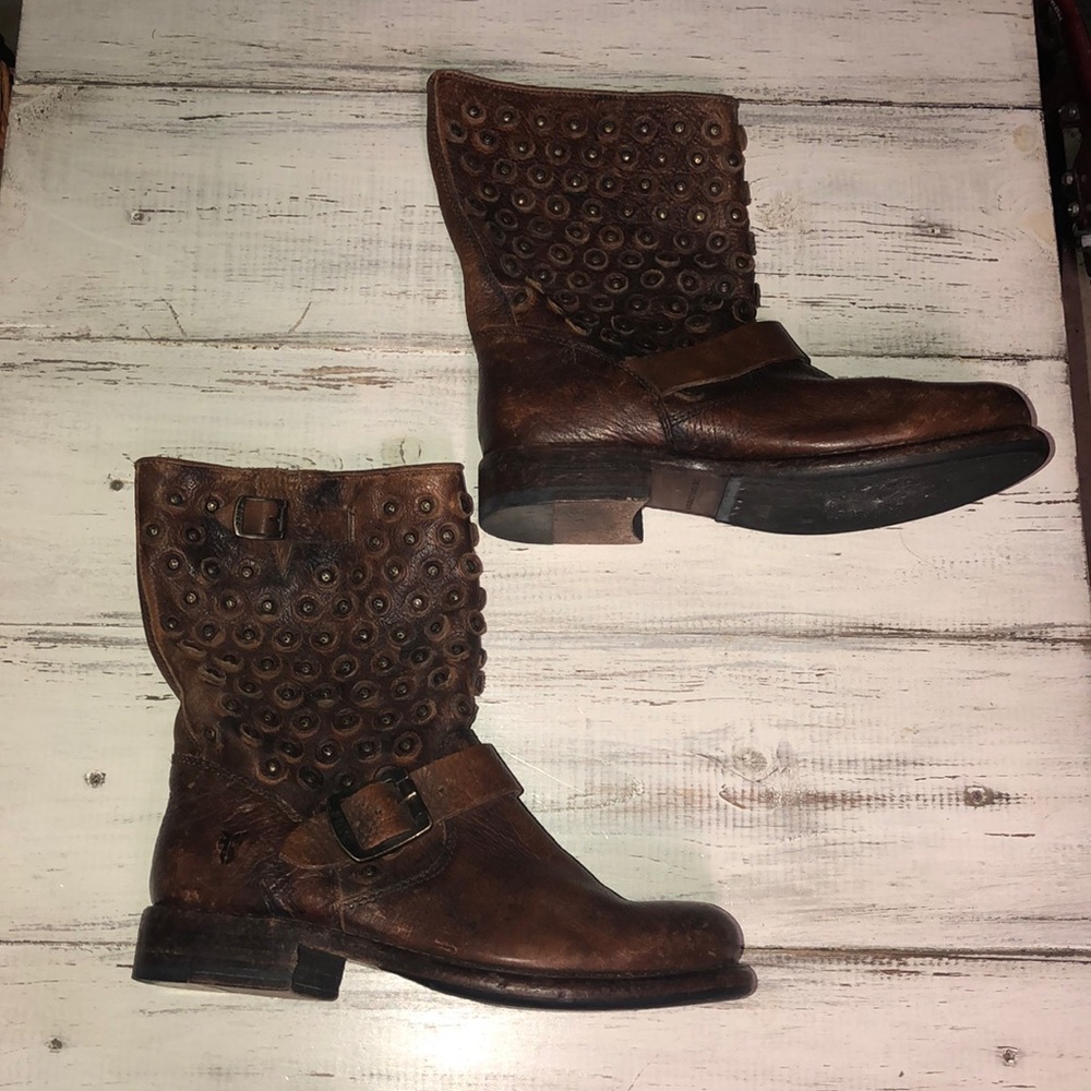 Women’s Studded Brown Leather Mid-Calf Boots